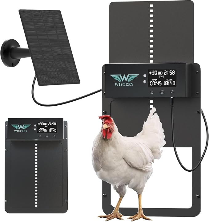 Automatic Chicken Coop Door Solar Powered with Timer & Light Sensor, LCD Display, Remote Control, Multiple Modes Aluminum Auto Chicken Coop Door Solar, Anti-Pinch & Weather Proof