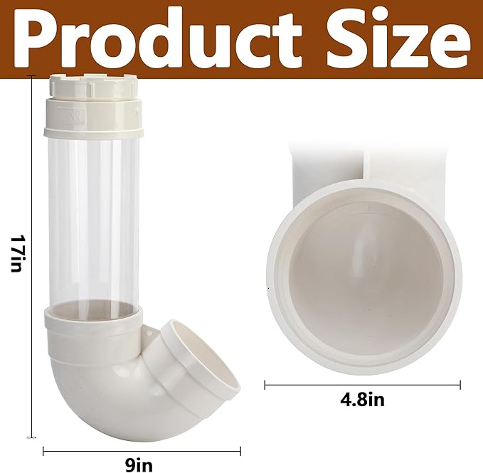 EBaokuup Visible Automatic Chicken Feeder-17 Inch PVC Pipe Poultry Feeders No Waste-Large Hanging Gravity Chicken Feeder for Coop Ducks Turkeys Geese(5.6 Pound)