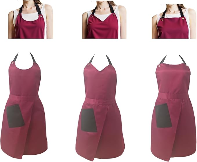 Kitchen Apron with Pockets for Adults,Waterproof Cooking Aprons for Women/Men,Baking/Grilling,Green/Orange/Wine Red