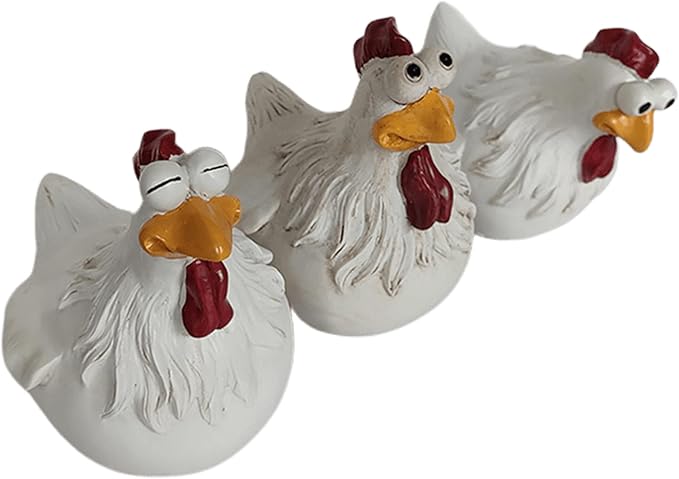 Teaeeno Funny Farm Chickens Sculpture Fence Decor,Outdoor Real Animal Statue,Cute Chicken Sculpture,Curious Chicken Statues for Garden Stairs,Patio,Backyard and Outdoor Farm Decor,3 Chickens a Sets