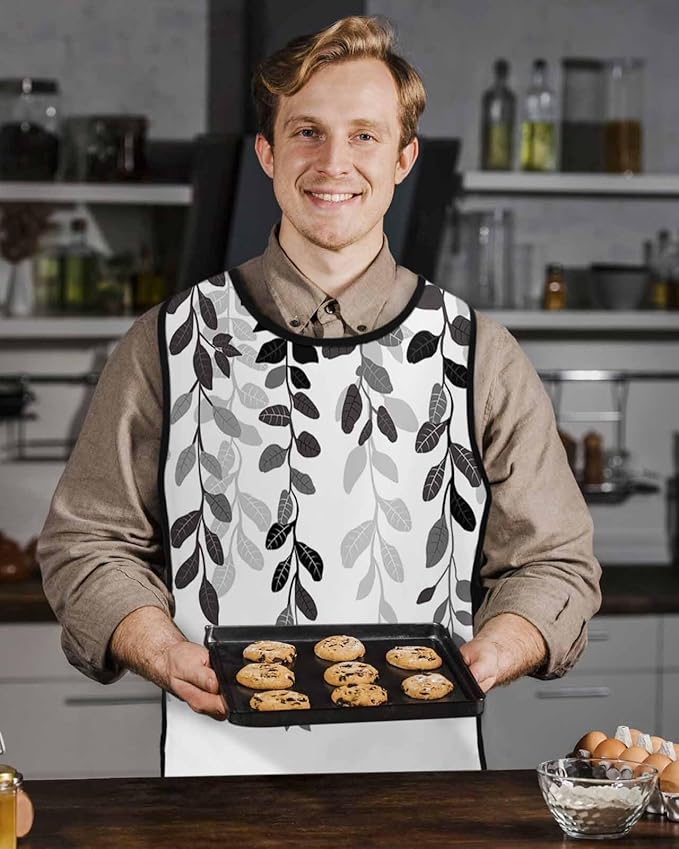 Grey Leaves Cobbler Aprons with 2 Large Pockets for Men Women Unisex Smock Apron for Adults Chef Clothing Protector