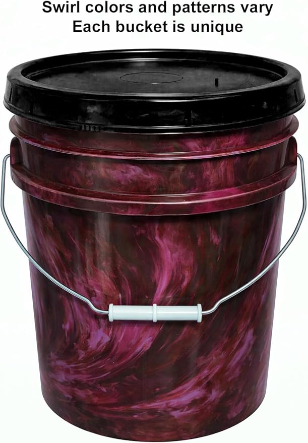 5-Gallon Bucket with Airtight Lid – Made in USA, Food Grade BPA Free Plastic, Heavy Duty Multi-Use, Metal Handle with Grip, Stackable Storage – Mystery Swirl, 3 Pack