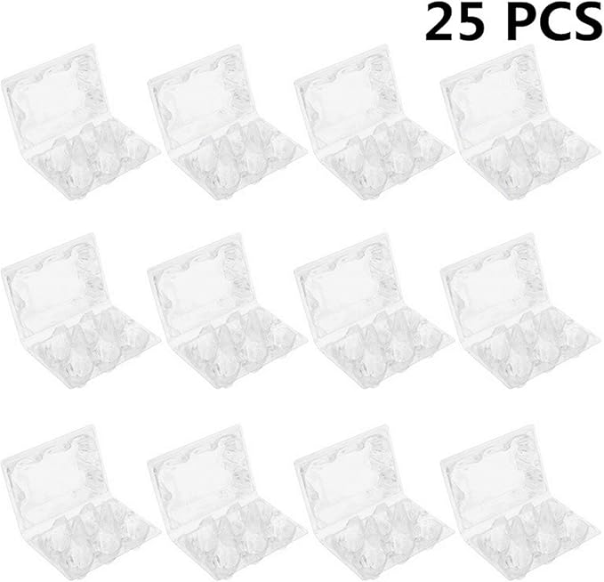 25 Pack Clear Plastic Egg Cartons 6 Grids Plastic Egg Trays for Refrigerator Storage, Family, Chicken Farm, Camping, Picnic, Market, Travel