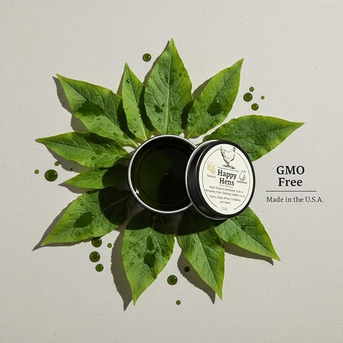 SSF Organics Happy Hens- All Purpose First Aid Poultry Balm. Organic Healing Ointment for Pecking Wounds/Sores, Frostbite, Mites, and Molting. Concentrated Hen Healer Ointment. Made in The U.S.A.