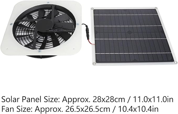 Solar Panel Fan 100W, Weatherproof Exhaust Fan with Metal Protection Mesh for Chicken Coops Greenhouses Sheds, Solar Powered with High Airflow 3000 RPM for Window Exhaust (White)