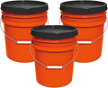 5-Gallon Bucket with Airtight Lid – Made in USA, Food Grade BPA Free Plastic, Heavy Duty Multi-Use, Metal Handle with Grip, Stackable Storage – Orange, 3 Pack