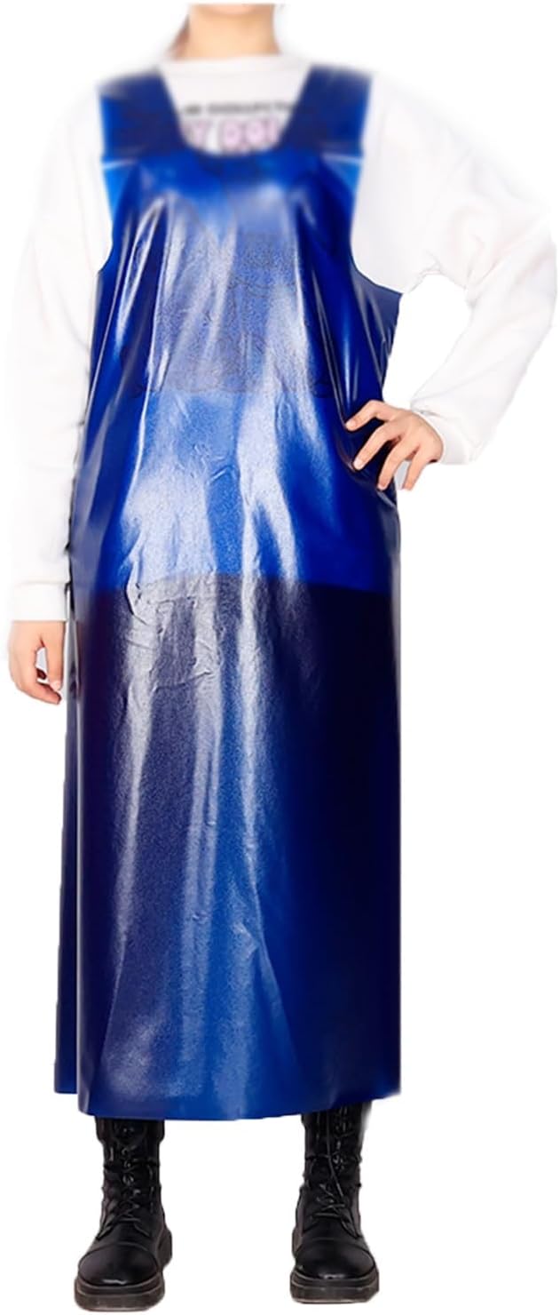 Reversible Waterproof and Oilproof Cowboy Apron Double Shoulder Apron Thickened Back Dressing Gown (Color : Blue)