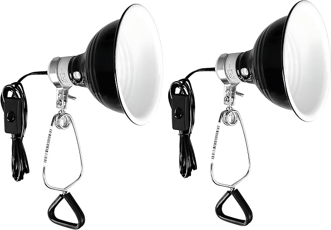 Simple Deluxe Reptile Clamp Dome Lamp, Equipped with 5.5-Inch Aluminum Reflector, Suitable for Amphibian Pet Terrariums Habitat (Without Bulb), 2 Pack, Black