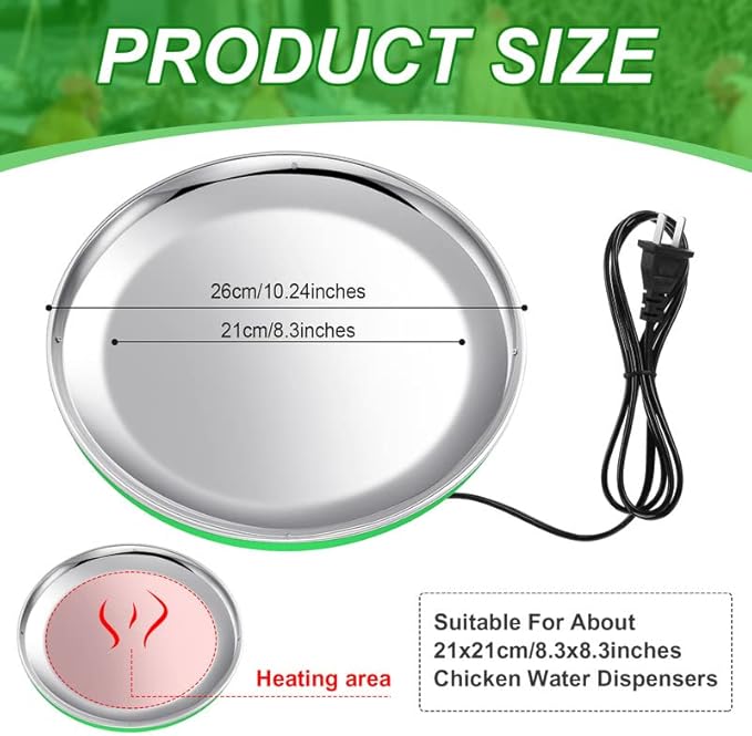Chicken Water Heater for Winter Chicken Heated Waterer Base 110v 38w Surface Temperature Can Reach About 140 Fahrenheit Degree Poultry Drinker Electric Water Base(8.3 x 8.3 Inches,Green)