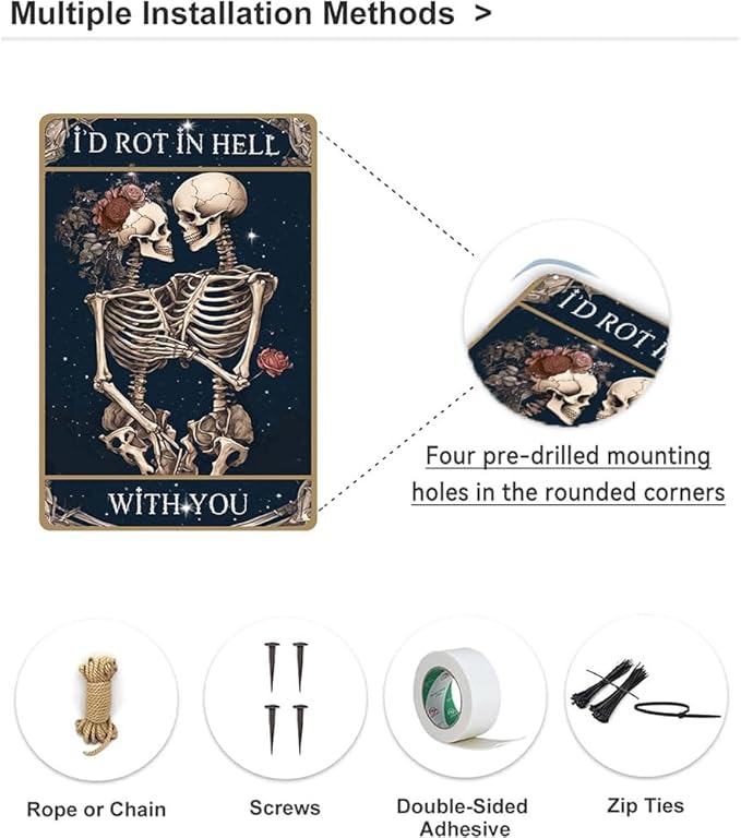 I'D ROT IN HELL WITH YOU-Funny Gothic Home Decor,Skull Wall Decor for Tin Signs,Dark Humor for Gothic Wedding Decor 8x12 inch