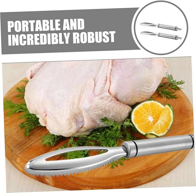 Poultry Lung Remover Set 2-Pack 9.44In Stainless Steel Practical Lung Scraper for Chicken Turkey Processing Ergonomic Handheld Tool for Home and Farm Use