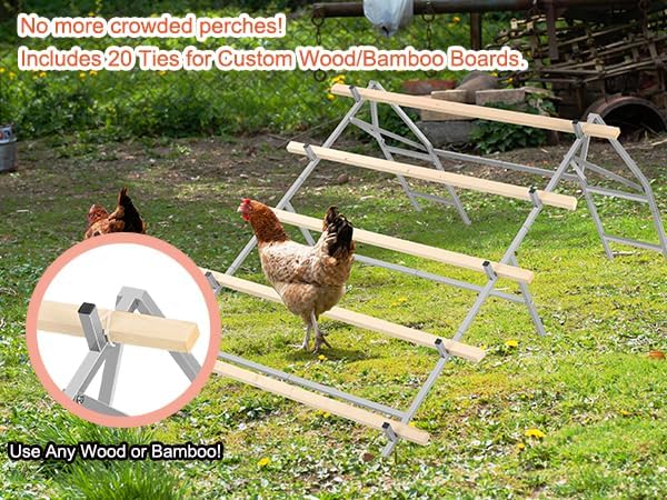 Chicken Roosting Bars for Chickens in Coop with 20 Ties DIY Chicken Perch for Coop Customizable with Your Own Wood, Large Metal Roosting Ladder Perch for 6-10 Chickens, Chick Toys Jungle Gym