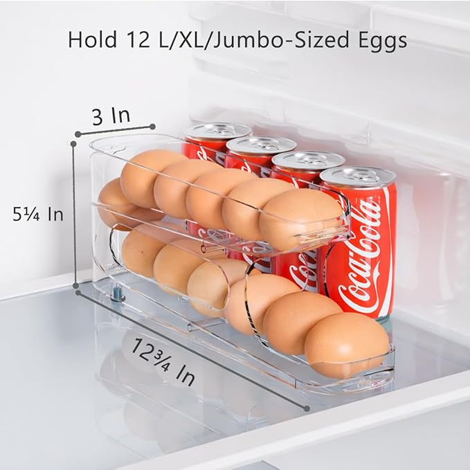 Sotfamily Egg Holder for Fridge, Auto Rolling Egg Storage Organizer for Refrigerator, Clear Space Saving Container, Dispenser - FIFO Egg Roller for Eggs 12 Count