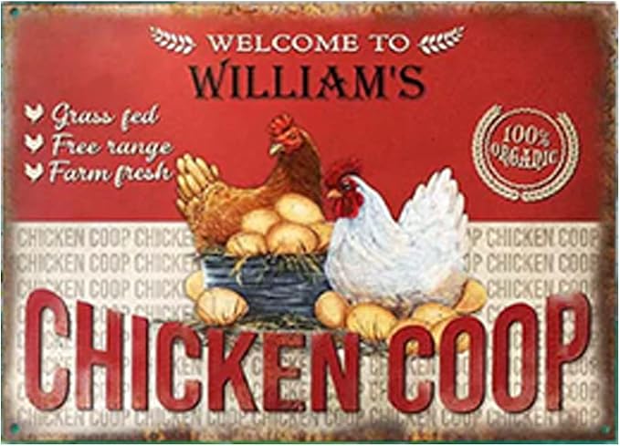 Personalized Fluffy Butt Hut Chicken Coop Sign, Custom Farmhouse Metal Sign with Spoiled Hens Wall Art, Funny Backyard Chicken Decor for Coop, Barn, Farm, Rustic Vintage Style DS10