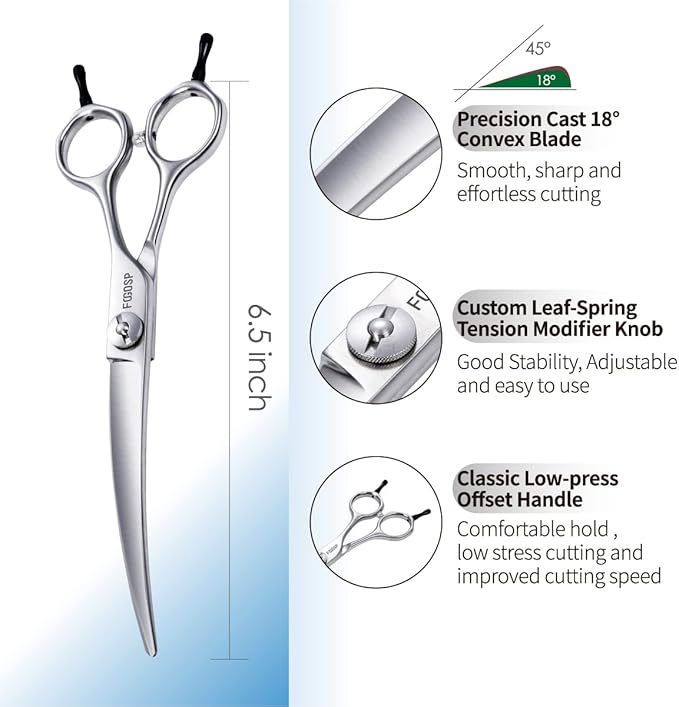 38 Degree Curved Scissors for Dog Grooming 6.5” Japan VG10 Alloy Steel Extreme Downward Professional Curved Grooming Shears for Face Right Handed(6.5 inch)