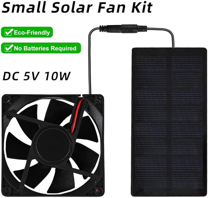 Fan Kit - IP65 Water Proof 3000 RPM Ventilation Fan with Solar Panel for RV, Greenhouse & Chicken Coop - Ultra-Quiet Operate (80x80mm Fan Size)‌