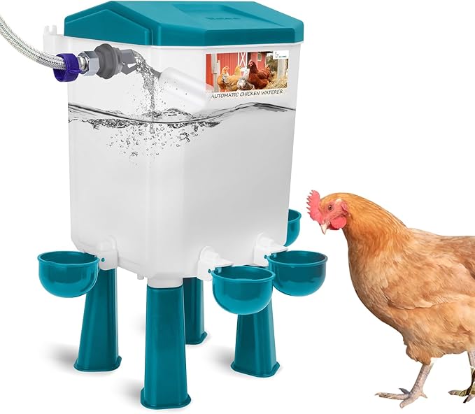 Lilyang Automatic Chicken Waterer 2 Gallon | Float-Control Auto Waterer, Hanging/Standing Design, Connect to 3/4'' Faucet & Hose, Effortless Hydration Solution for Backyard Coop & Small Farm