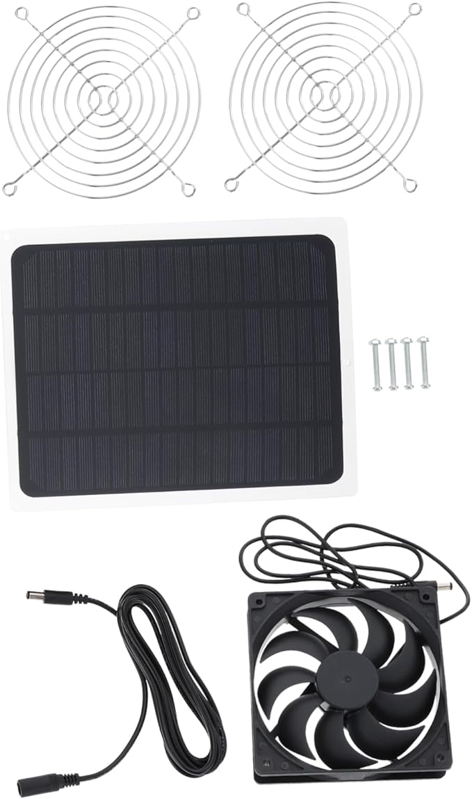 ibasenice 1set Solar Powered Fan for Chicken Coop Small Cooling Fan High Efficiency Solar Panel for Greenhouse Rv and Camping Use