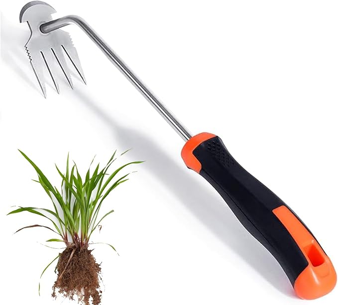 Generic Weed Puller Tool, New Garden Weed Remove Tool, Stainless Steel Hand Weeding Tool, Weeding Artifact Uprooting Weeding Tool for Vegetable Backyard Farm Planting and Weeding (Rubber Handle)