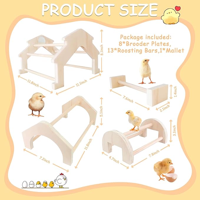 Wooden Chicken Perch (4 Pack), Jungle Gym Roosting Bar, Chicken Coop Accessories