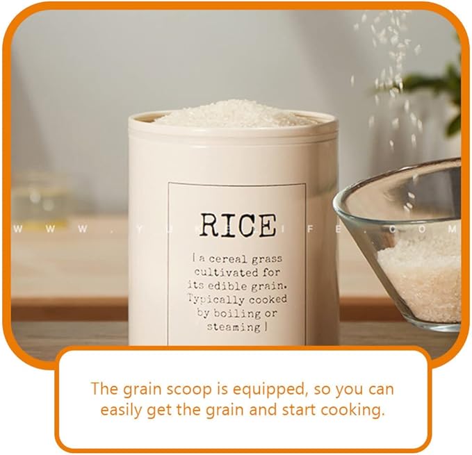 Luxshiny Large Capacity Airtight Rice Container with Scoop 8.66X5.90X5.90In Food Storage Bin for Kitchen Pantry Grain Preservation