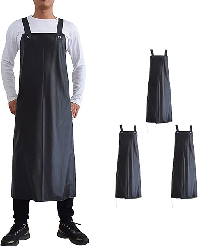 Waterproof Rubber Vinyl Apron, Chemical Resistant Apron, Unisex Work Apron MD006-Black*3