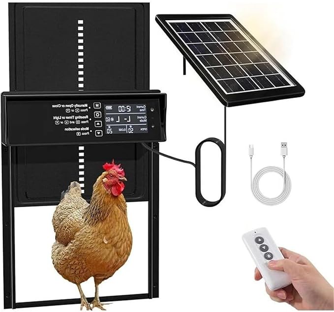 Waterproof Aluminum Alloy Solar Chicken House Door, Automatic Solar Chicken Coop Door Timer Light Sensor, Adjustable for 4-12V Poultry House