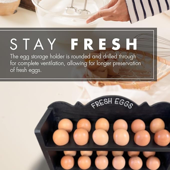 Black Premium Pine Wooden Egg Holder 2-Tier Durable 24-Egg Storage Solution Ideal for Modern and Rustic Kitchen Fresh Eggs
