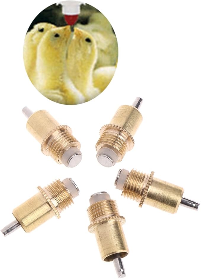 5 Pieces Chicken Waterer Nipples Automatic Poultry Watering Drinker Nipples Brass Nipples for Chicken Ducks Turkey