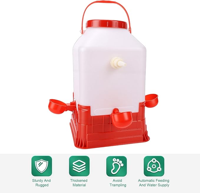 Denash Automatic Poultry Waterer, 10L Large Capacity Chicken Water Feeder with 4 Bowls, Easy to Clean Poultry Waterer Dispenser for Farm