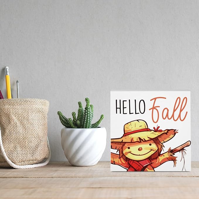 Fall Decorations for Home Farmhouse Office Bedroom Playroom Bathroom, Fall Scarecrow Sign, Autumn Decor Wood 2401