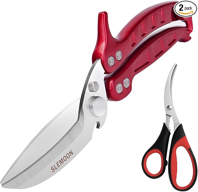 Heavy Duty Poultry Shears Kitchen Salad Scissors for Chicken Turkey Meat Herb Vegetable 2pcs set Burgundy