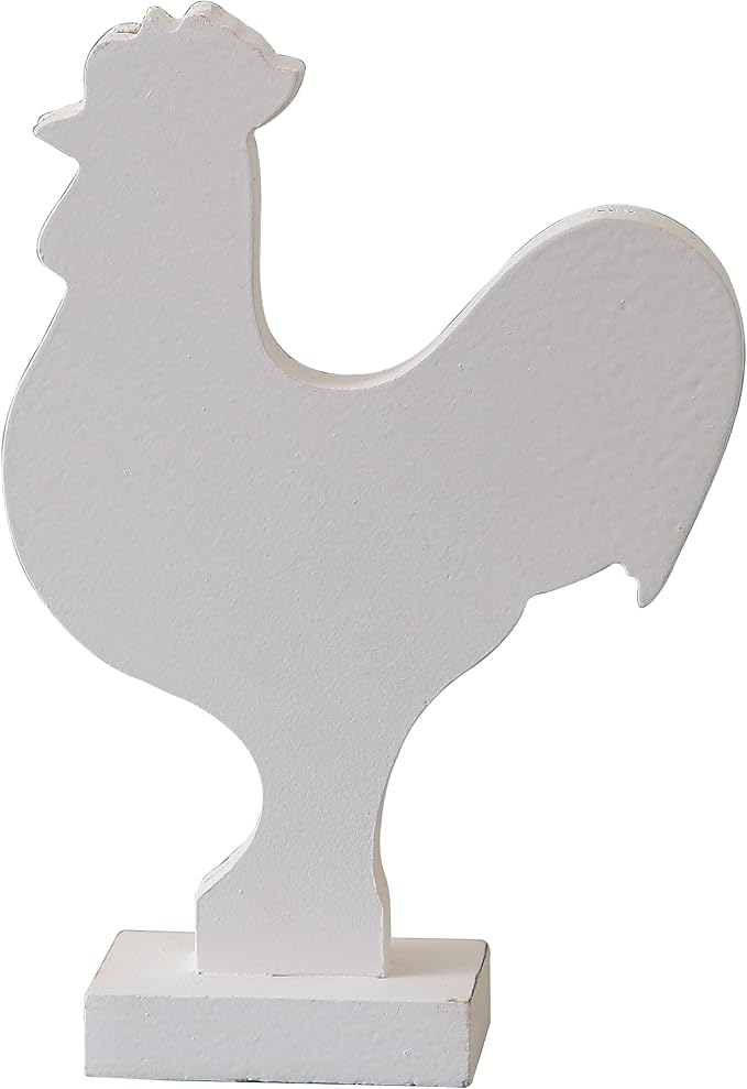 Rustic Small Chicken Statue Kitchen Decor 6 X 8 Inch, Handmade Distressed White Rooster Decor for Tabletop, Wooden Chicken Themed Gifts for Christmas Kitchen Mantel Dining Room Living Room