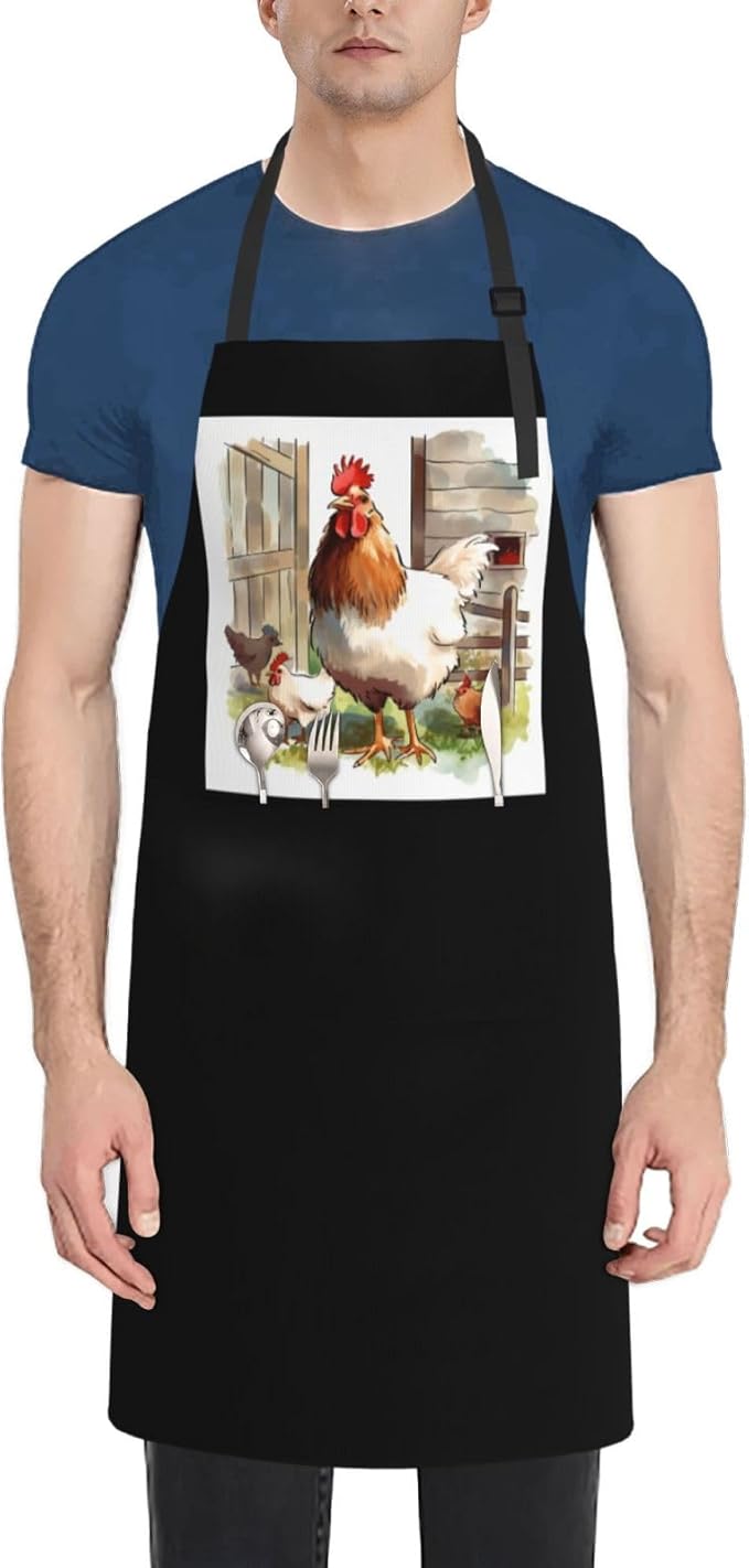Farm Animals Aprons for Women with 2 Pockets, Kitchen Cooking Apron for Men, Water and Oil Resistant, Adjustable Bib Apron Extra Long Work Aprons for Dishwashing, Dog Grooming