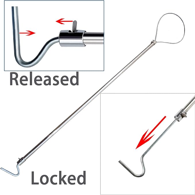 52'' Alligator Catch Pole Extra Long Control Tool Capture Noose Stainless Steel Catching and Releasing Trap for Dogs Wolves Goats Catching Game Finders