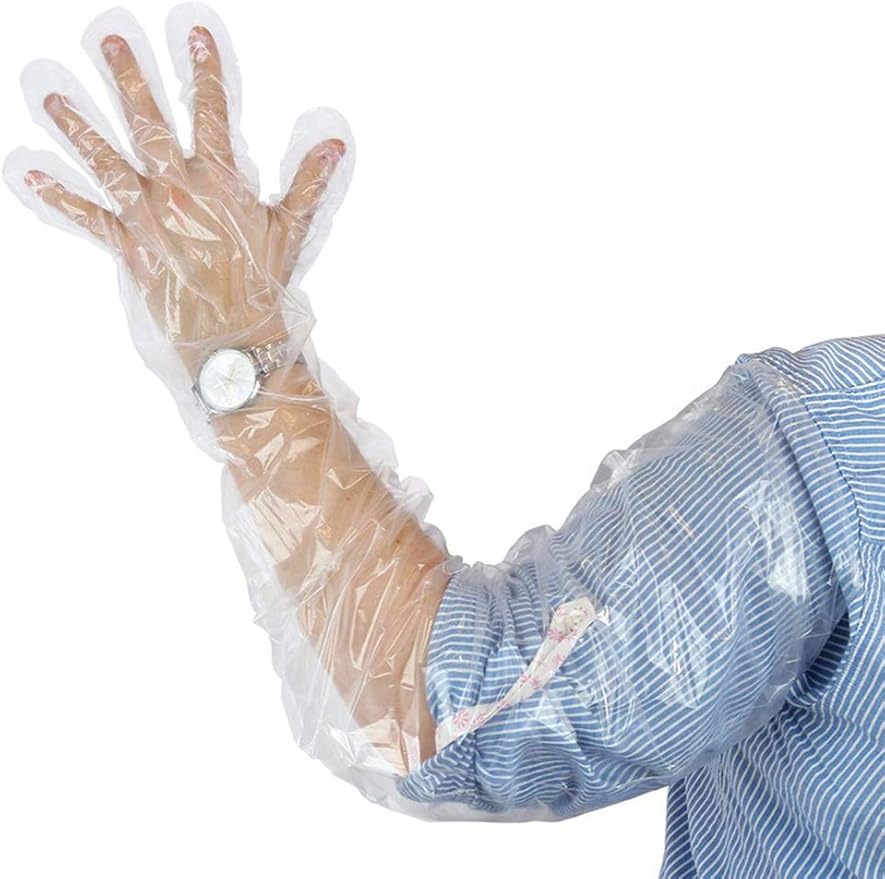 50Pcs Veterinary Insemination Rectal Long Gloves Disposable Plastic Full Arm 35.5inch for Field Dressing