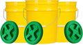 House Naturals 5 Gallon Made in USA Food Grade Plastic Bucket with Screw On Air Tight Double Gasket Lid, (Pack of 3) (Yellow Buckets/Pails - Green Lids)
