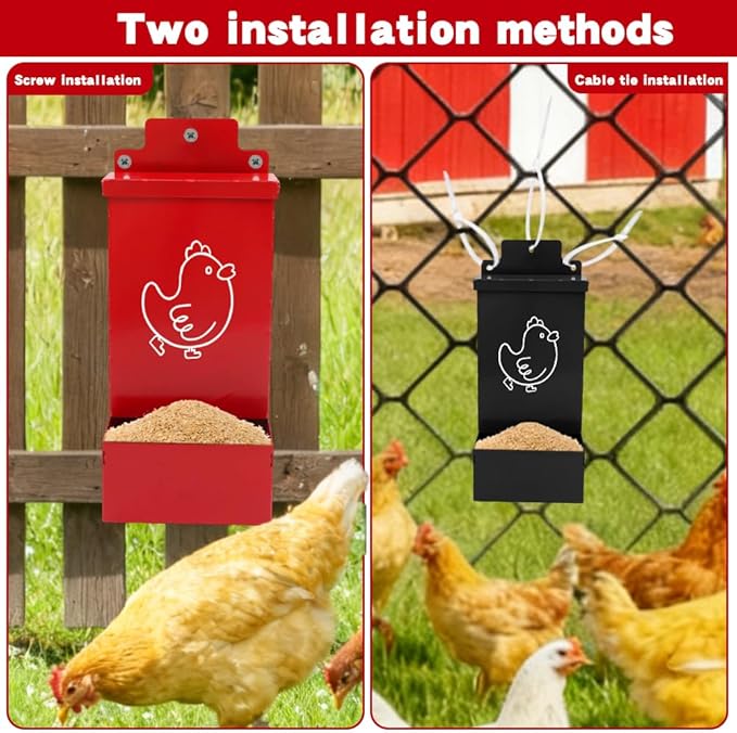 2Pack Chicken Grit Feeder, Metal Oyster Shell Feeder with Lid, Hanging Chicken Poultry Feeders Trough, Automatic Feeder, Coop Accessories Supplies