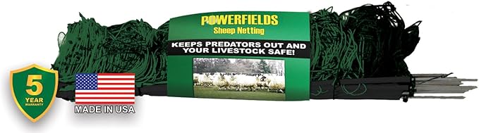 Powerfields P-75-G Electric 32-Inch Sheep Fence-Netting, 32-Inches Tall X 164-Feet Long Netting, 15 Line Post, 19 Stakes, 2 Tie-Down Cords, Repair Kit, Green Netting