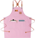 AFUN Chef Aprons for Men Women with Oversized Pockets, 16-Ounce Cotton Canvas Cross Back Heavy Duty Work Apron (Light Pink)