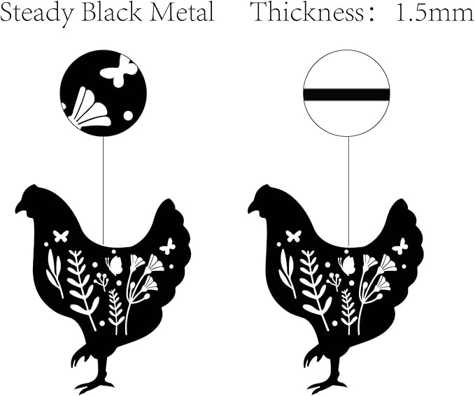 CREATCABIN Metal Chicken Wall Art Rooster Iron Wall Decor Wall Hanging Silhouette Sculpture Farmhouse Sign for Indoor Outdoor Home Living Room Kitchen Garden Office Decoration Gift Black 12 x 10 Inch