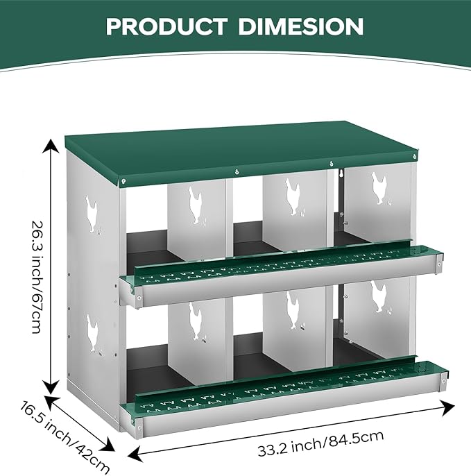 Chicken Nesting Box,6 Compartments Nesting Box for Chickens, Two-Tier Galvanized Metal Wall Mount Chicken Egg Laying Box with Large Vented Holes for Easy Egg Collection ﻿