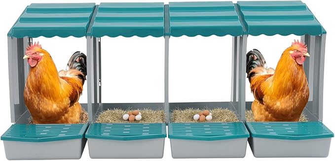 Chicken Nesting Boxes 4 Compartment PP Nesting Box with Inclined Nesting Boxes & Vented Holes Wall Mount Chicken Laying Boxes for Chicken Coop (Green)