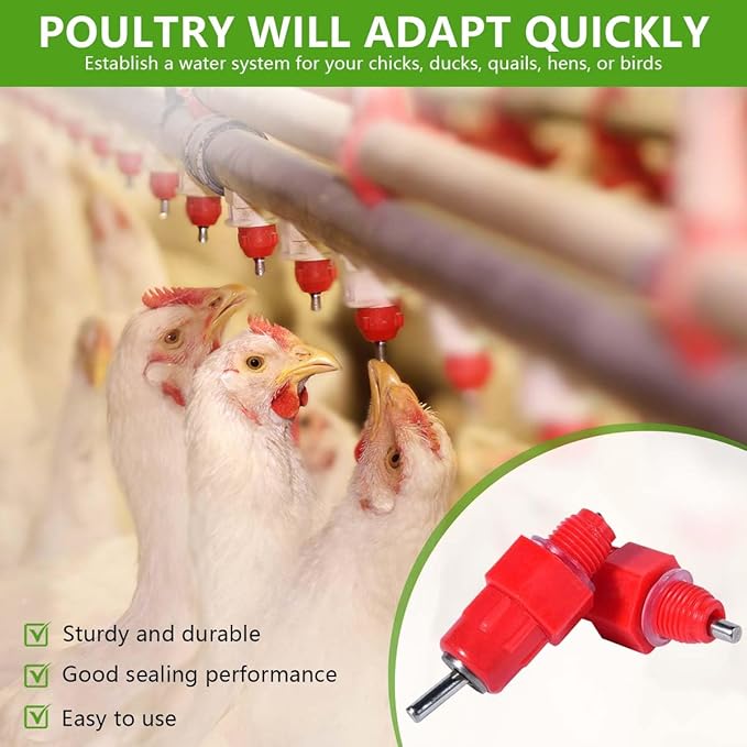 30 Pack Automatic Chicken Waterer Poultry Water Nipple Drinker Feeders Hen Duck Screw Style