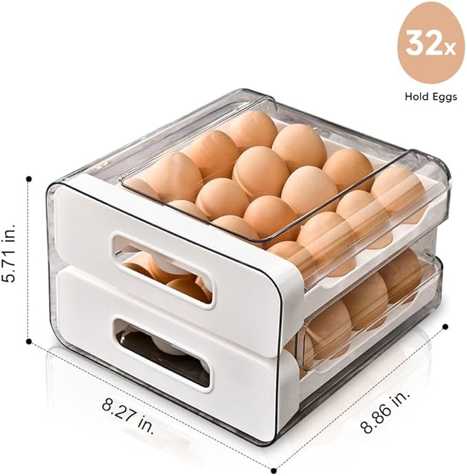 Koja 32-Egg, 2-Drawer Stackable Storage Container Holder for Refrigerator. Smooth Slide-out Drawers. BPA-free Kitchen Organizer, Space-Saving, Easy Access Design for Fridge. Durable and Leak-Proof