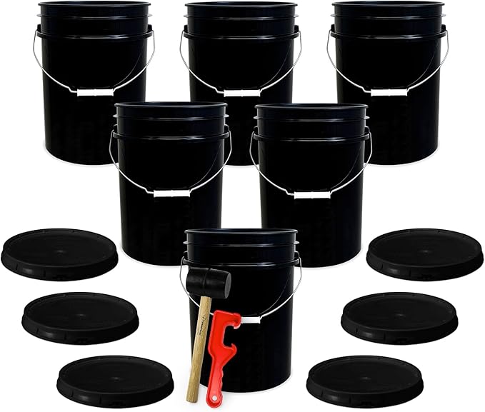 ePackageSupply 5 Gallon Plastic Bucket with Airtight Lid | Made in USA | Food Grade Bucket | BPA-Free | Heavy Duty 90 Mil All Purpose Pail | One 12" Rubber Mallet & One Lid Opener Included | 6 Pack
