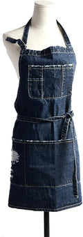Cotton Denim Apron Soft - Unisex Adjustable Bib Apron with 5-Pockets Perfect for Kitchens