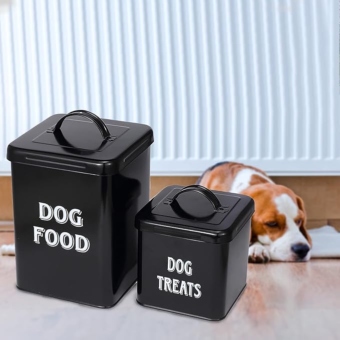 Morezi Dog Food Storage Container Farmhouse Pet Food Treats holder with Lid and Scoop, Perfect Sturdy Canister Tins for Kitchen Countertop, Shelf, Great Gift for Pet Owners - Dog Food - Black