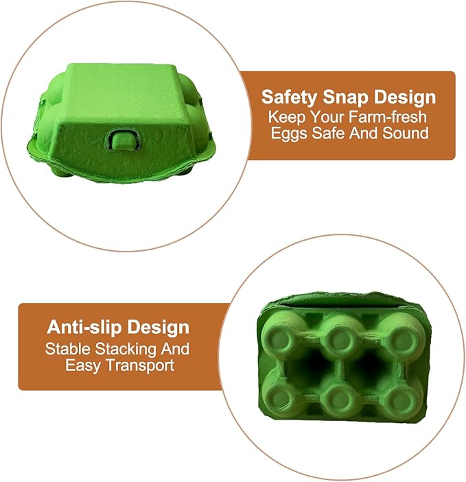Half Dozen Paper Pulp Egg Cartons Cheap Bulk Fresh Chicken Eggs Basket Holder Storage Container Reusable for Easter (Green, 20)