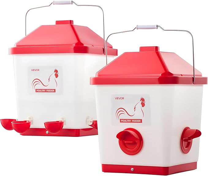 VEVOR Automatic Chicken Feeder & Waterer Set, 5 Gallon/40 Pounds, Rain Proof Hanging Poultry Feeder with Water Cup No Waste, Automatic Gravity, Avoid Small Animals, Suitable for Chicken, Duck, Turkey